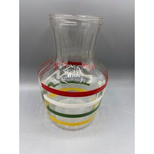 Vtg Glass Juice Pitcher Carafe With‎ Colorful Stripes